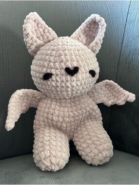 🦇 Gray “Sweet Bat” Hand Crocheted Plushie with Bead Belly